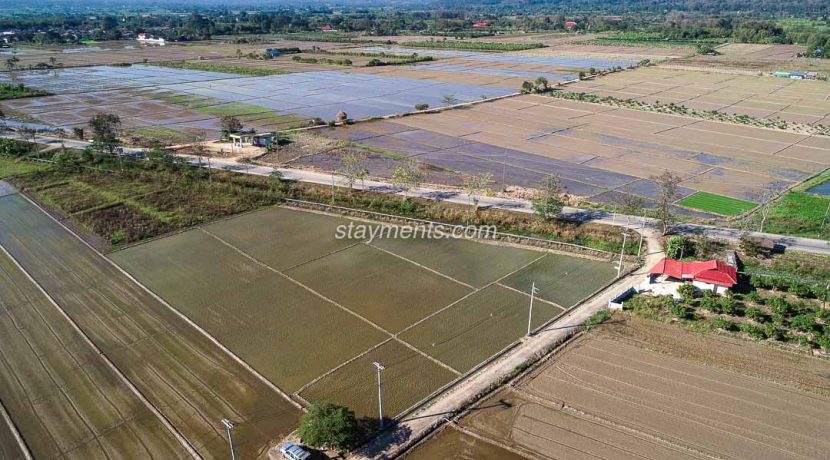 Mae Taeng land for sale aerial photo showing the surrounding rice fields